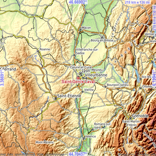 Topographic map of Saint-Genis-Laval