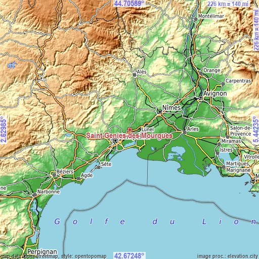 Topographic map of Saint-Geniès-des-Mourgues