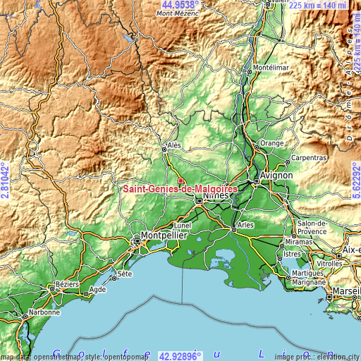 Topographic map of Saint-Geniès-de-Malgoirès