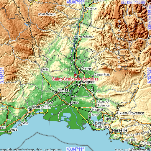Topographic map of Saint-Geniès-de-Comolas