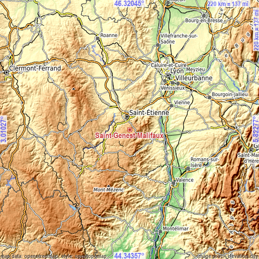 Topographic map of Saint-Genest-Malifaux