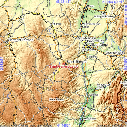 Topographic map of Saint-Genest-Lerpt