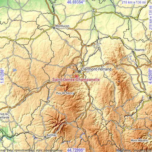 Topographic map of Saint-Genès-Champanelle