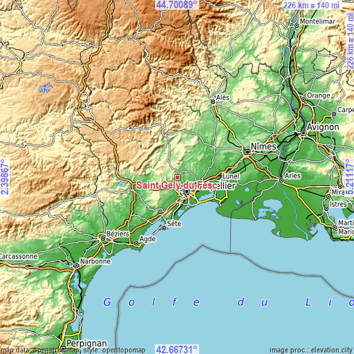 Topographic map of Saint-Gély-du-Fesc