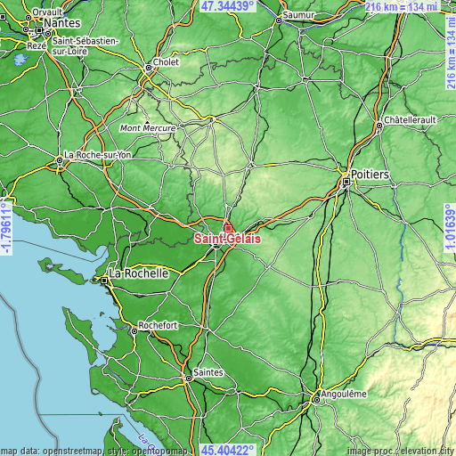 Topographic map of Saint-Gelais