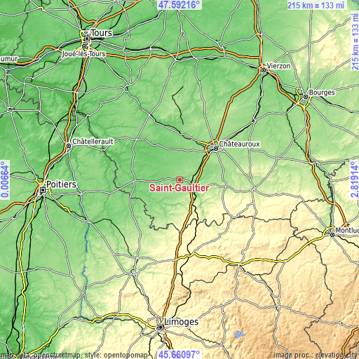 Topographic map of Saint-Gaultier