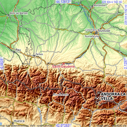 Topographic map of Saint-Gaudens