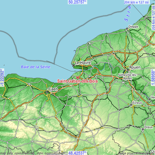 Topographic map of Saint-Gatien-des-Bois