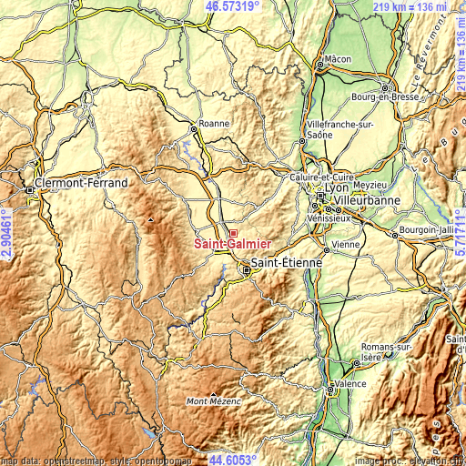 Topographic map of Saint-Galmier