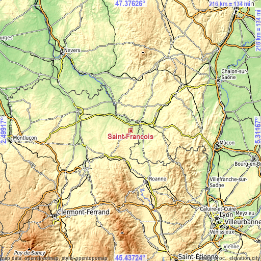 Topographic map of Saint-François