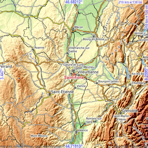 Topographic map of Saint-Fons