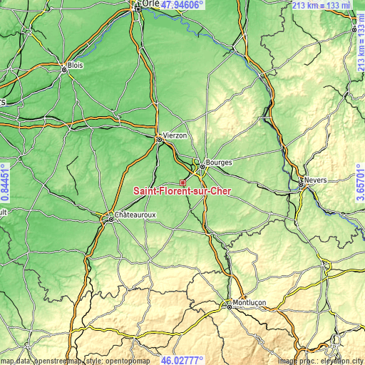 Topographic map of Saint-Florent-sur-Cher
