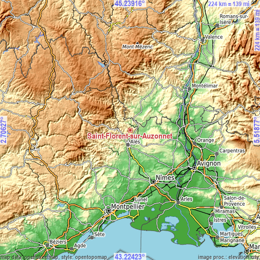 Topographic map of Saint-Florent-sur-Auzonnet