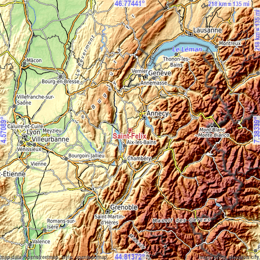 Topographic map of Saint-Félix