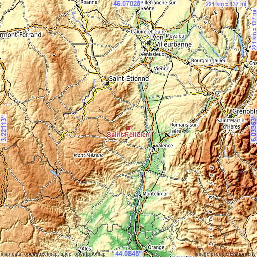 Topographic map of Saint-Félicien