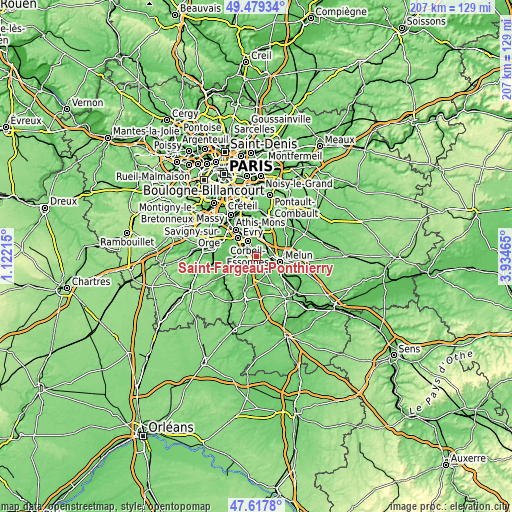 Topographic map of Saint-Fargeau-Ponthierry