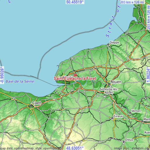 Topographic map of Saint-Eustache-la-Forêt