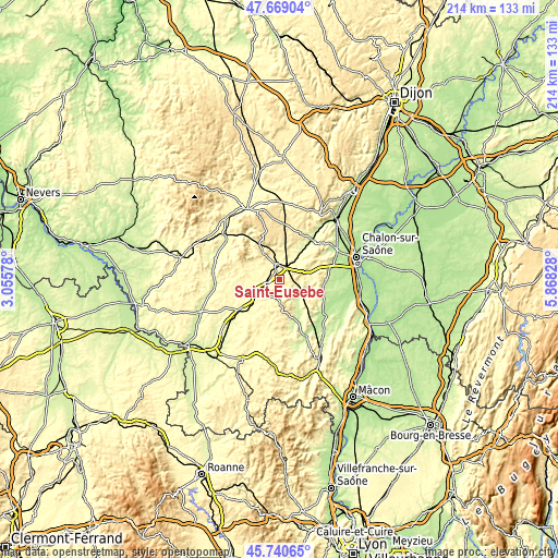 Topographic map of Saint-Eusèbe