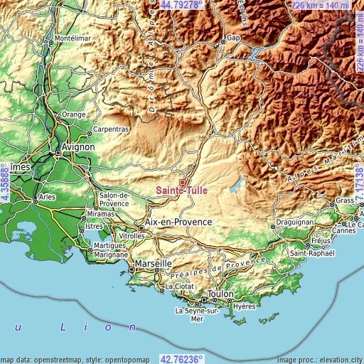 Topographic map of Sainte-Tulle