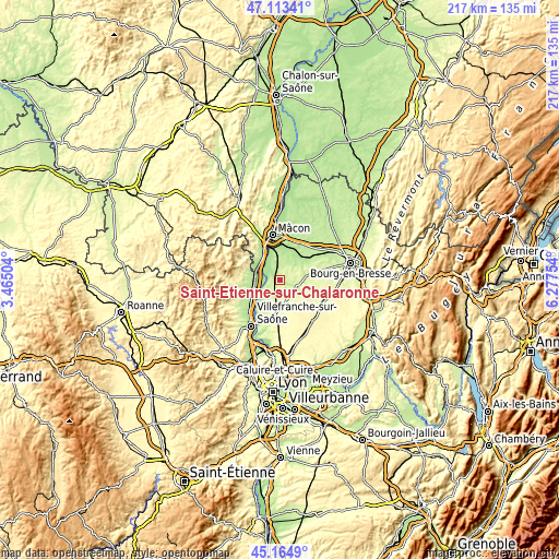 Topographic map of Saint-Étienne-sur-Chalaronne