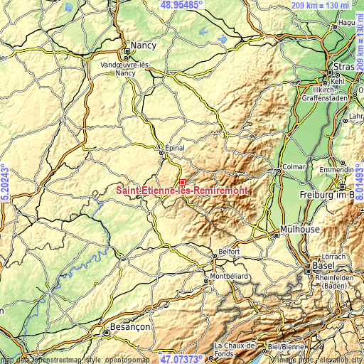 Topographic map of Saint-Étienne-lès-Remiremont