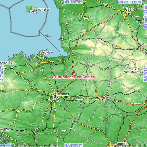 Topographic map of Saint-Étienne-en-Coglès