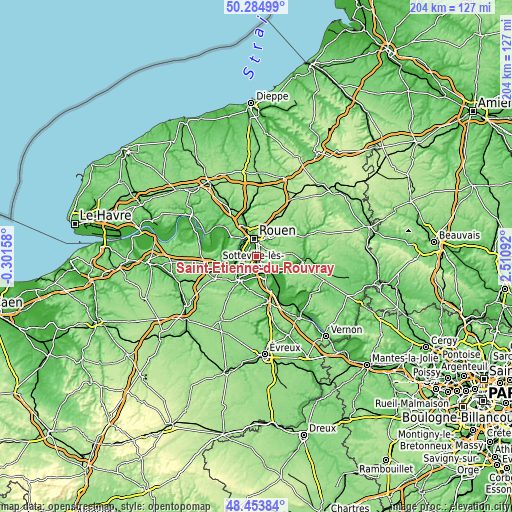 Topographic map of Saint-Étienne-du-Rouvray