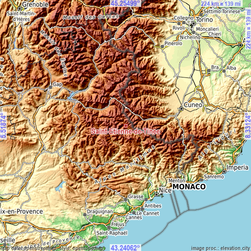 Topographic map of Saint-Étienne-de-Tinée