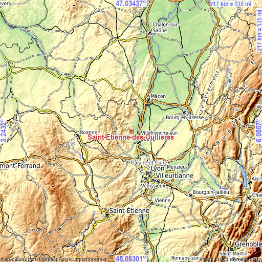 Topographic map of Saint-Étienne-des-Oullières