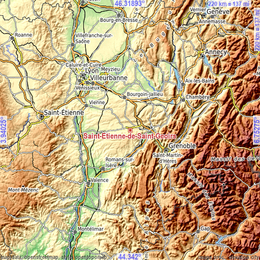 Topographic map of Saint-Étienne-de-Saint-Geoirs