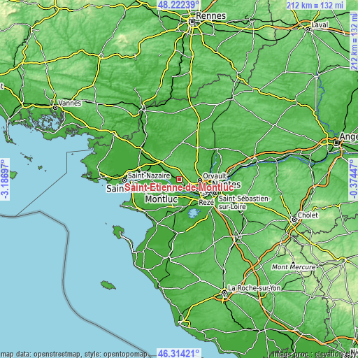 Topographic map of Saint-Étienne-de-Montluc