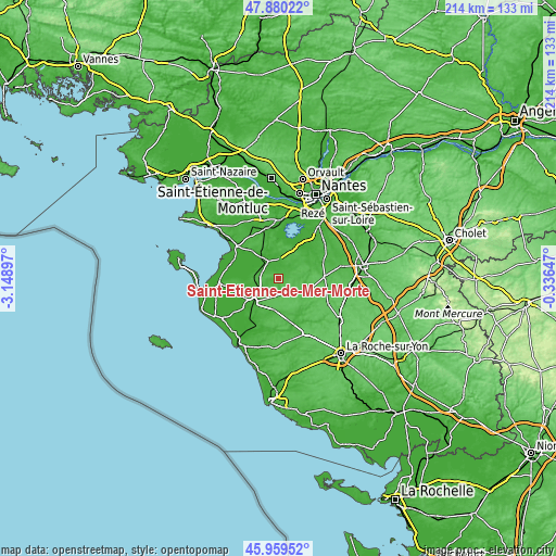 Topographic map of Saint-Étienne-de-Mer-Morte