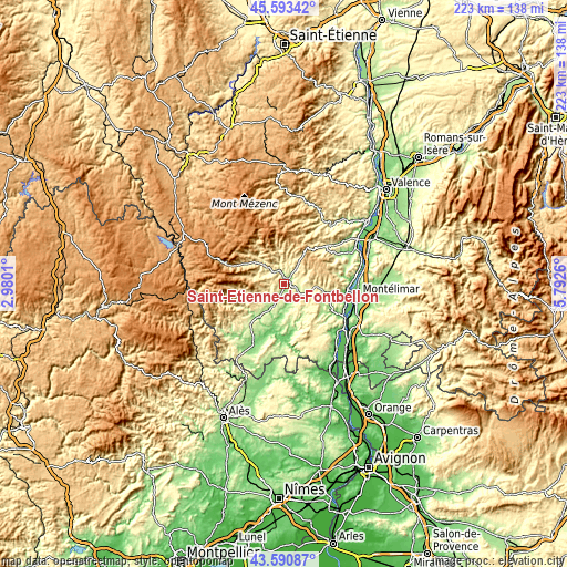 Topographic map of Saint-Étienne-de-Fontbellon