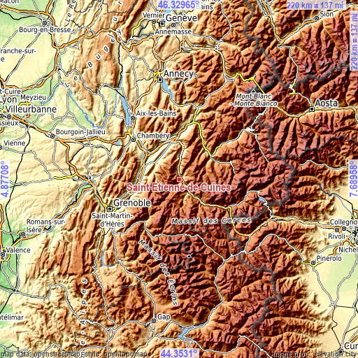 Topographic map of Saint-Etienne-de-Cuines