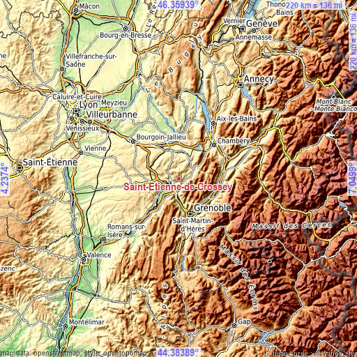 Topographic map of Saint-Étienne-de-Crossey