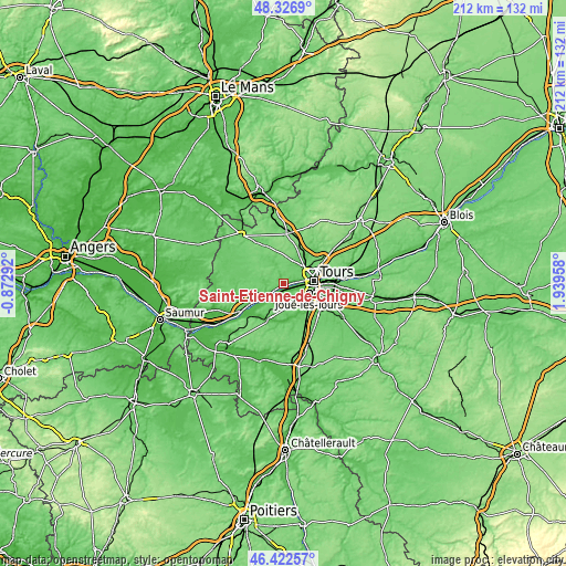 Topographic map of Saint-Étienne-de-Chigny