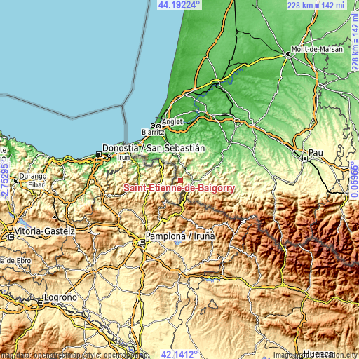 Topographic map of Saint-Étienne-de-Baïgorry