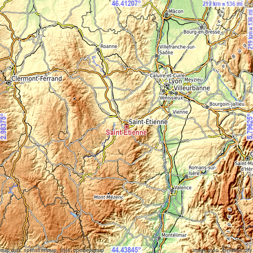 Topographic map of Saint-Étienne