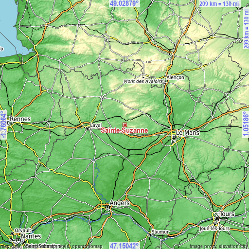 Topographic map of Sainte-Suzanne