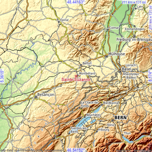 Topographic map of Sainte-Suzanne