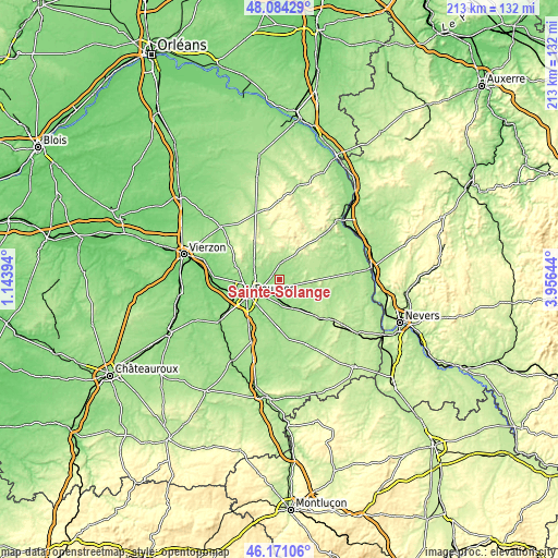 Topographic map of Sainte-Solange