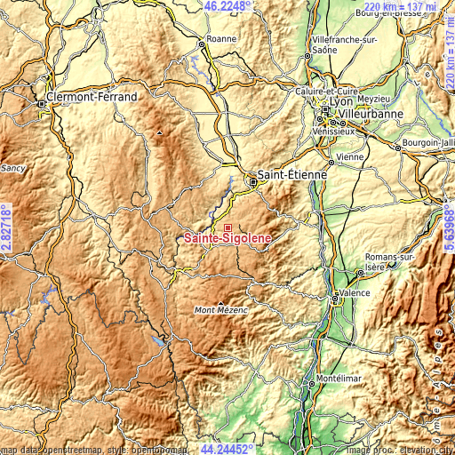 Topographic map of Sainte-Sigolène