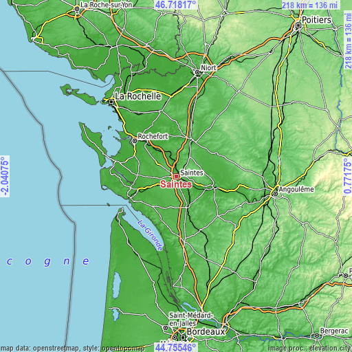 Topographic map of Saintes