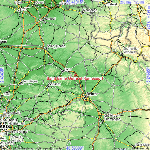 Topographic map of Saint-Erme-Outre-et-Ramecourt