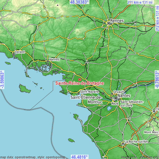 Topographic map of Sainte-Reine-de-Bretagne