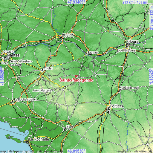 Topographic map of Sainte-Radegonde