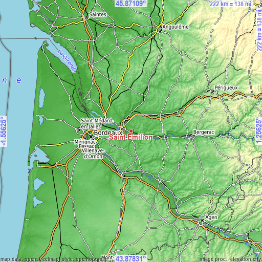 Topographic map of Saint-Émilion