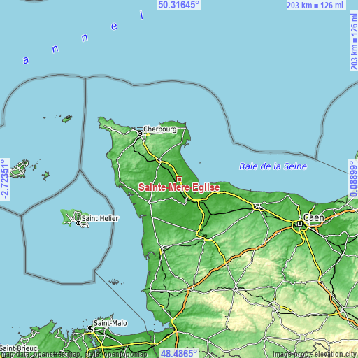 Topographic map of Sainte-Mère-Église