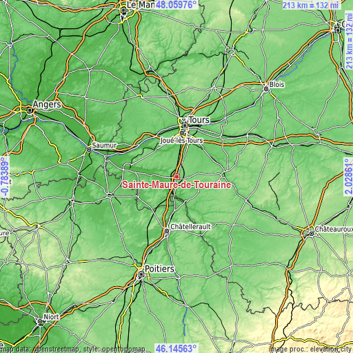 Topographic map of Sainte-Maure-de-Touraine