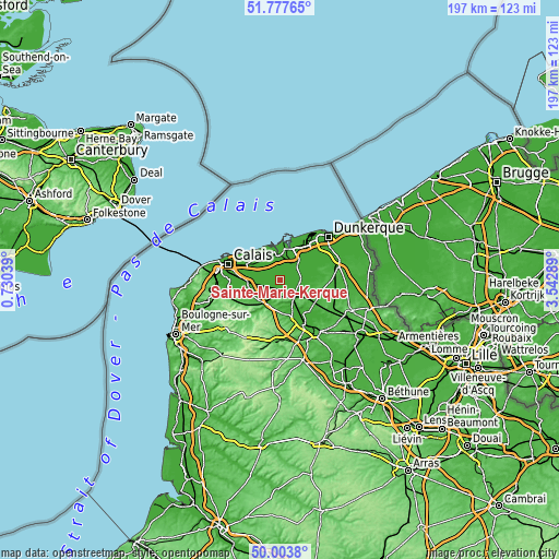 Topographic map of Sainte-Marie-Kerque